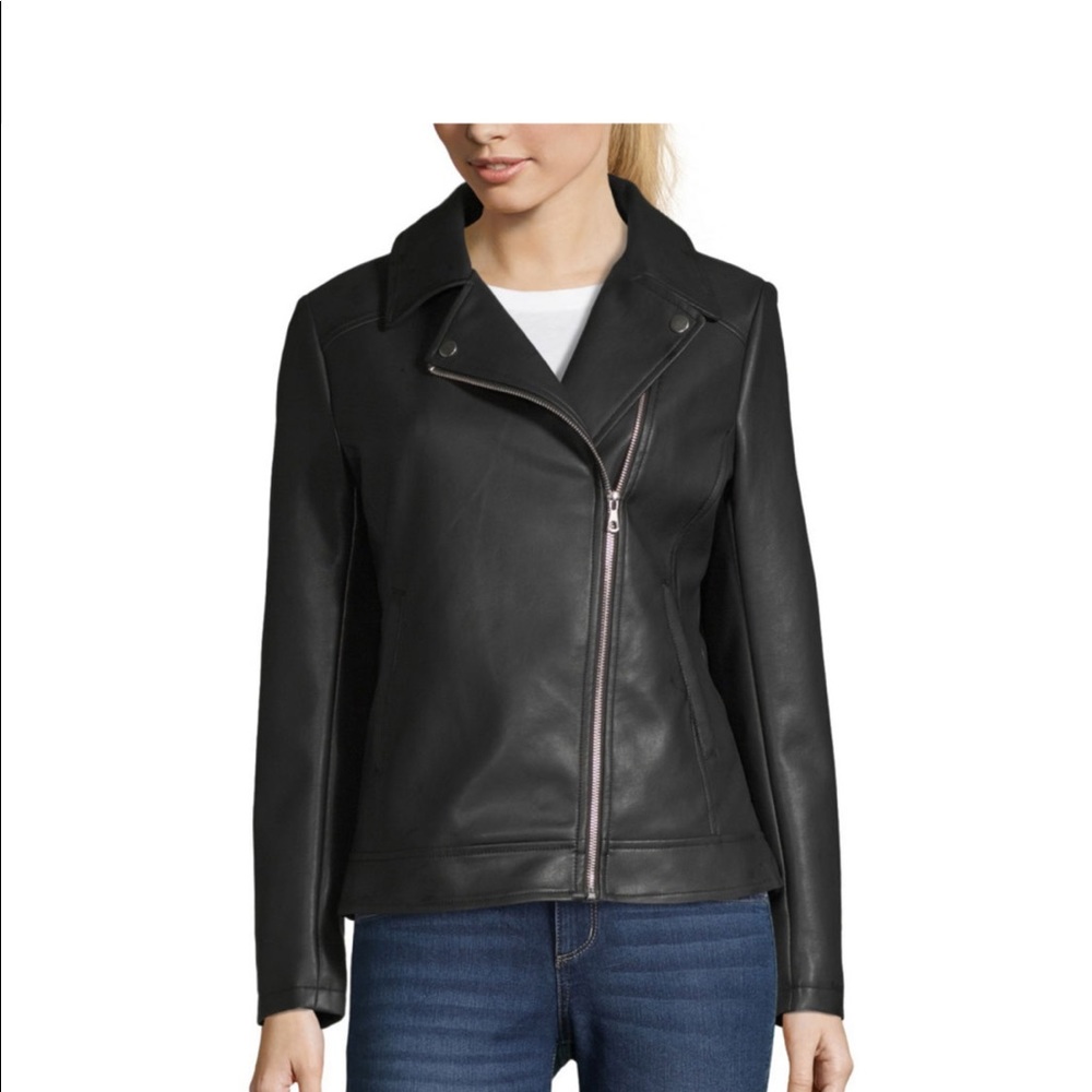 Faux Leather Midweight Motorcycle Jacket Size S